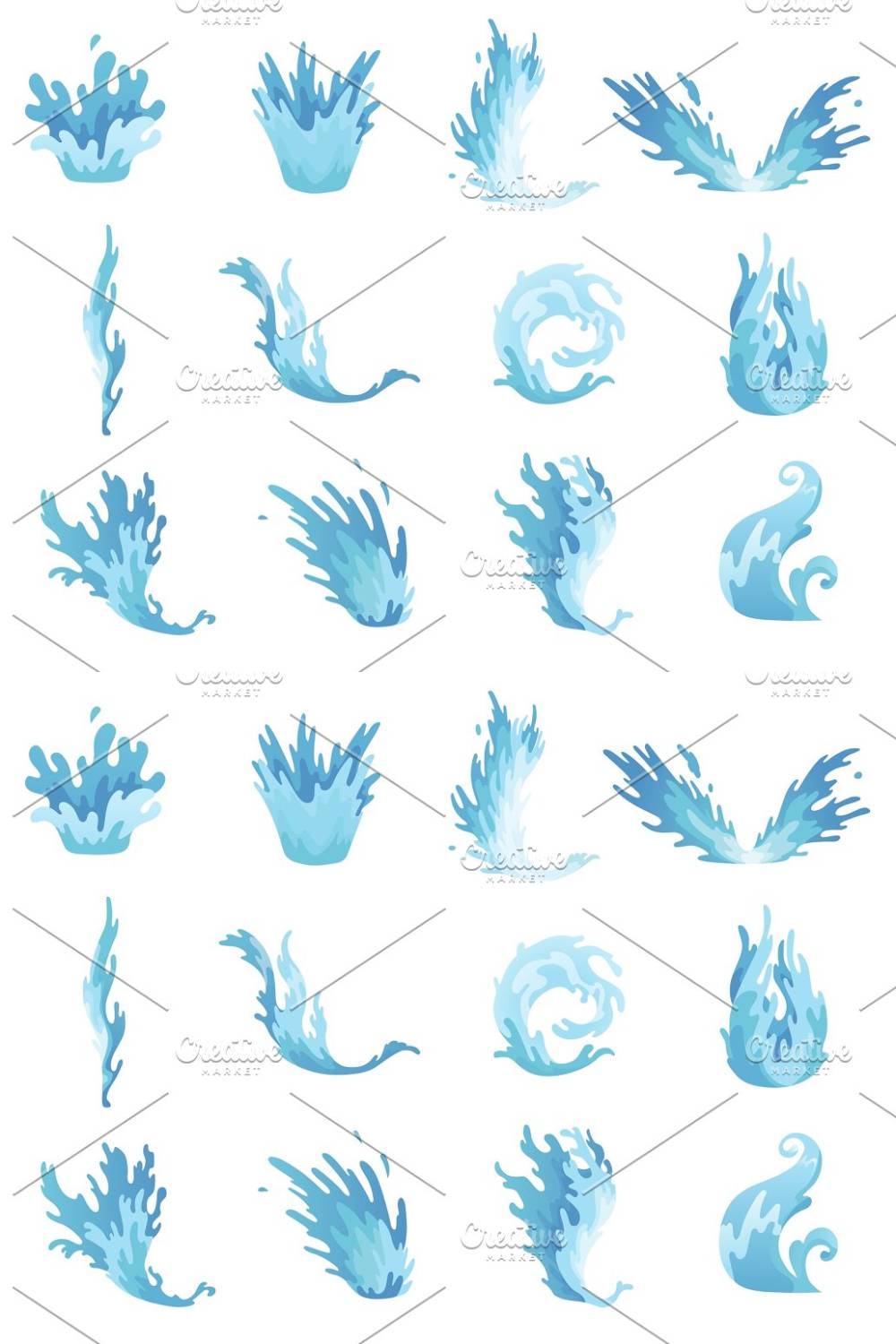 Water Splashes. Blue Water Waves Set Pinterest Cover.