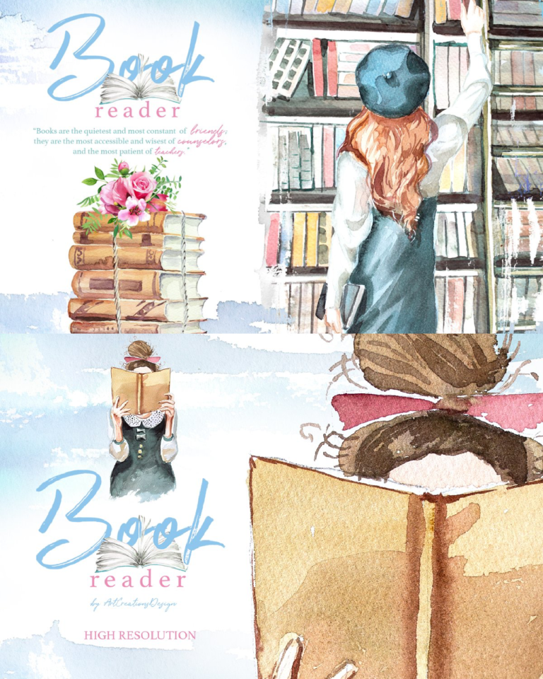 Watercolor Book Reader Clipart Set – MasterBundles