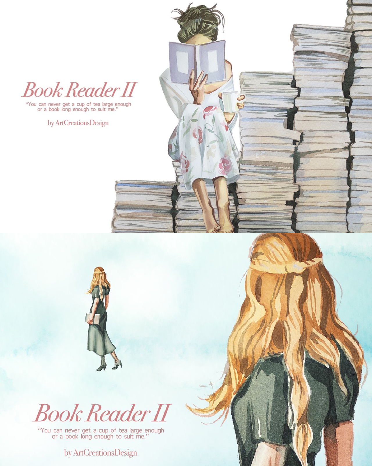 Watercolor book reader clipart pinterest image preview.