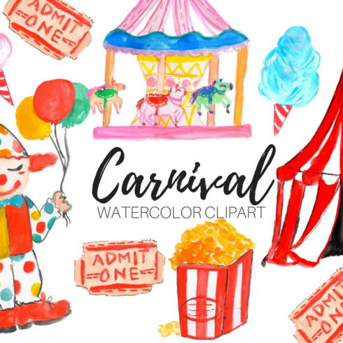 Watercolor carnival clipart main image preview.
