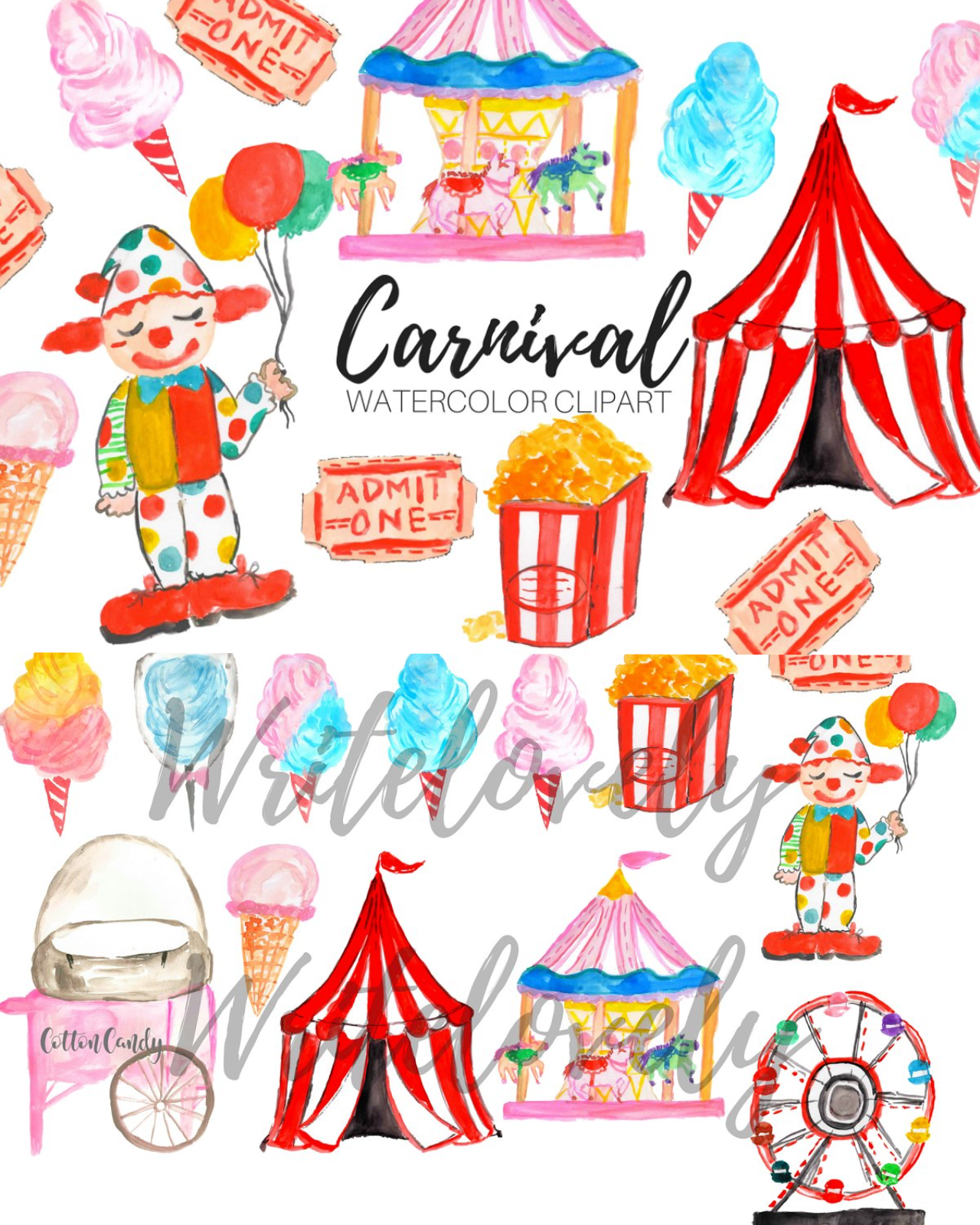 Watercolor carnival clipart pinterest image preview.