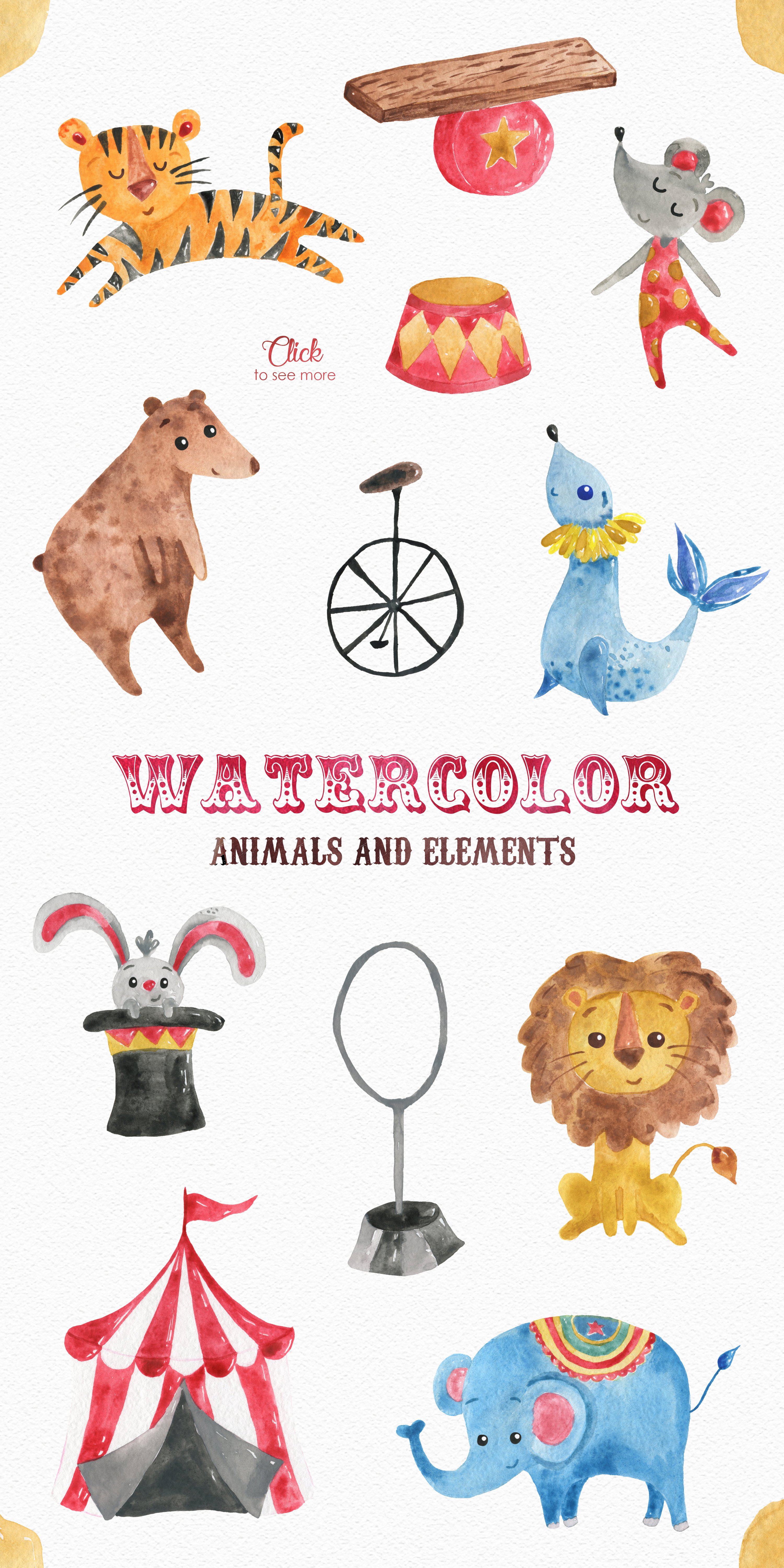 Watercolor characters and animals preview.