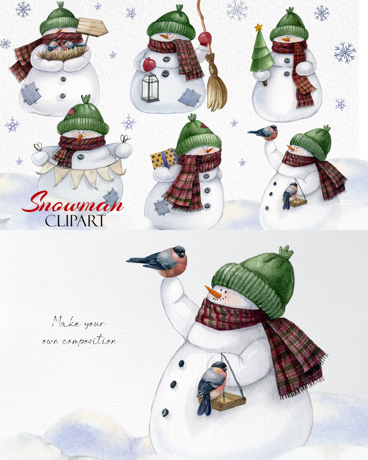 Watercolor christmas snowman clipart pinterest image preview.