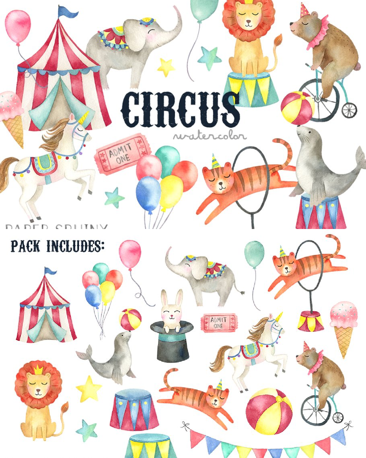 Watercolor circus clipart pack pinterest image preview.