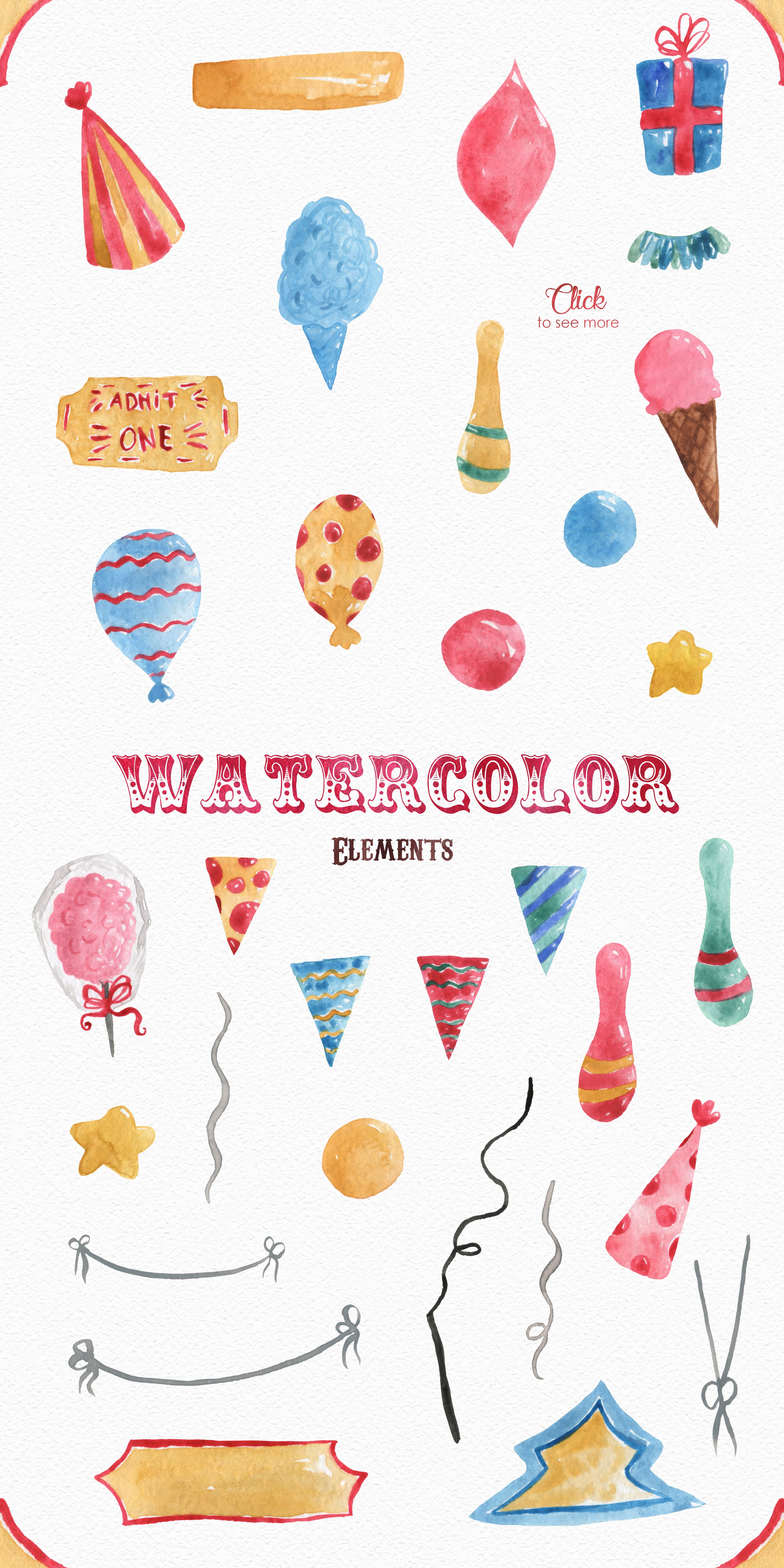 Watercolor themed elements preview.