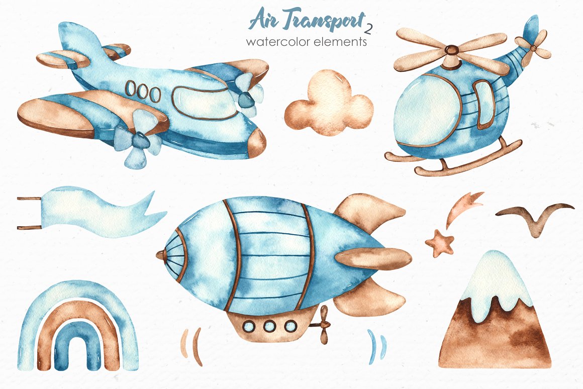 watercolor kids collection air transport watercolor elements 197
