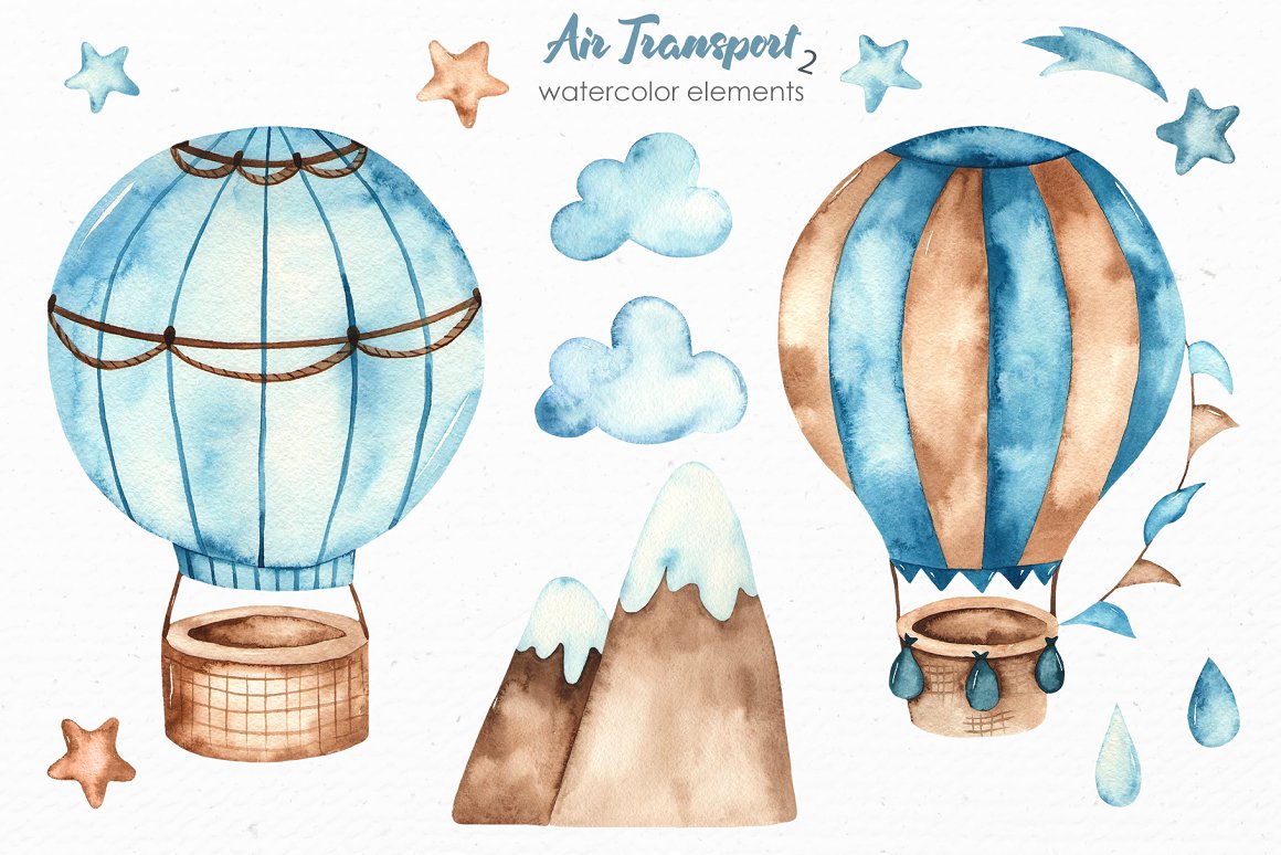 watercolor kids collection air transport watercolor elements 2 52