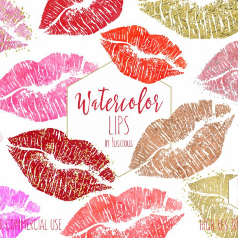 Watercolor Lips Lipstick Kisses.