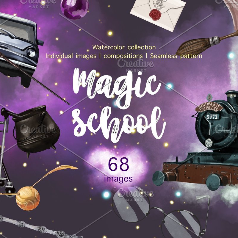 Watercolor magic school main image preview