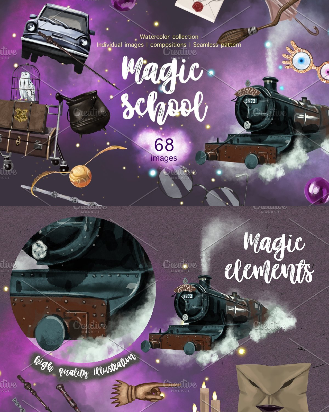 Watercolor magic school pinterest image preview.