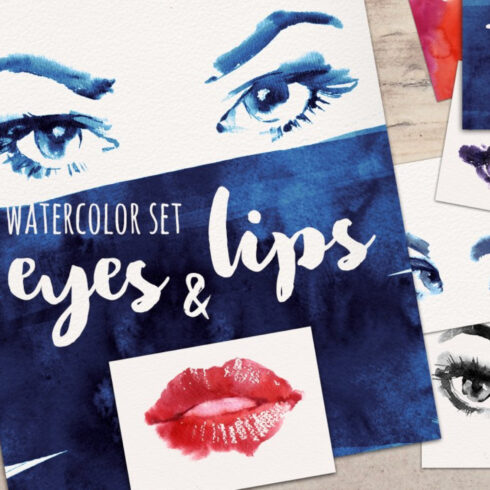 Watercolor Makeup. Eyes And Lips.