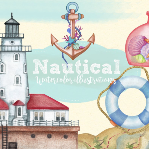 Watercolor nautical clipart images main image preview.