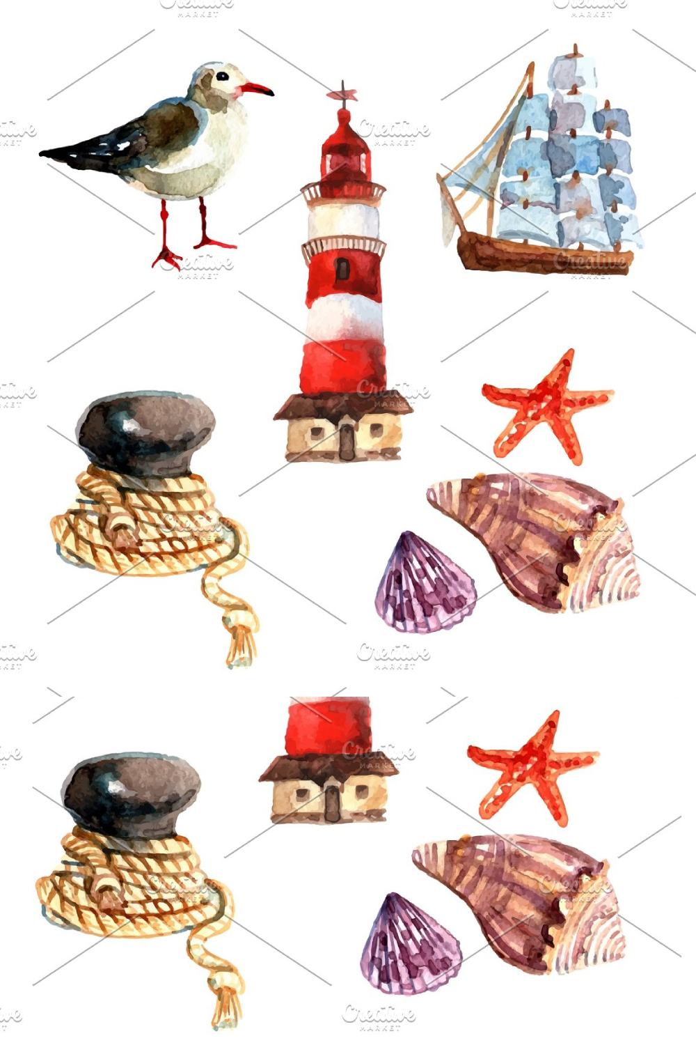 Watercolor Nautical Elements Set Pinterest Cover.