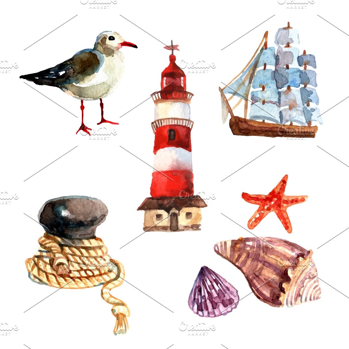 watercolor nautical elements set 695