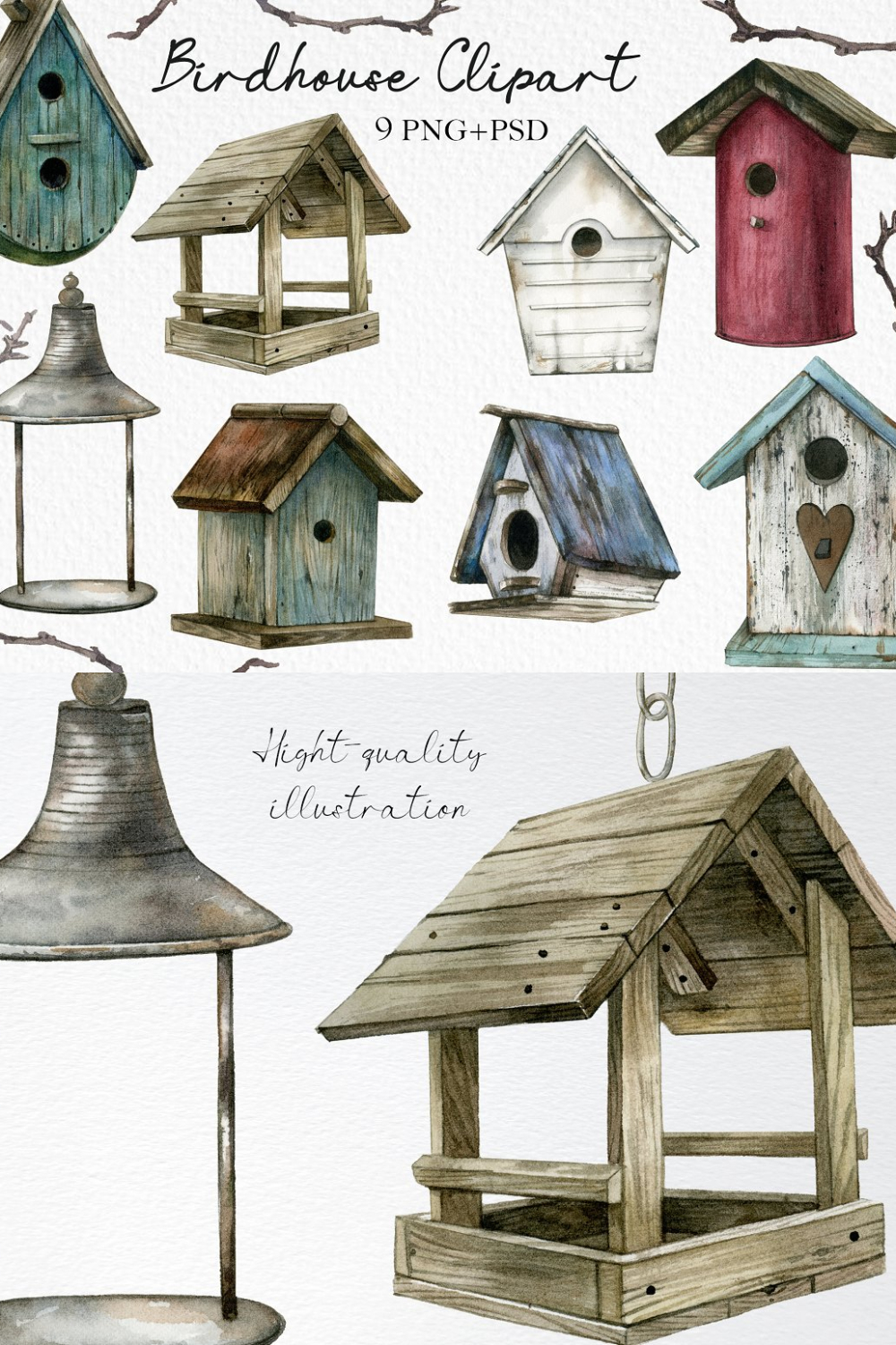 Watercolor Rustic Birdhouse Clipart - Pinterest.