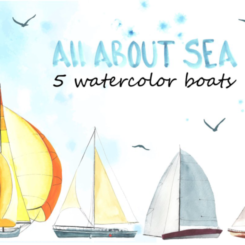 Watercolor sailboats main image preview.