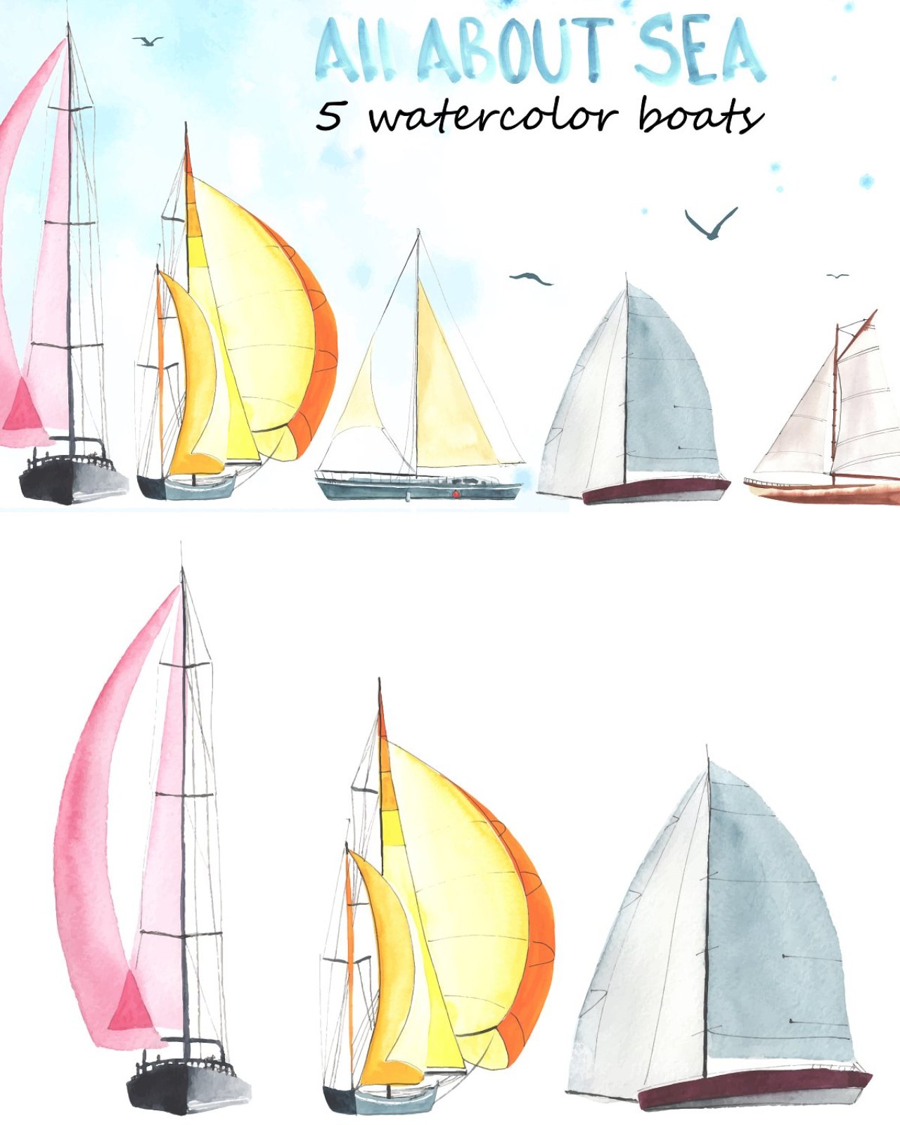 Watercolor sailboats pinterest image preview.