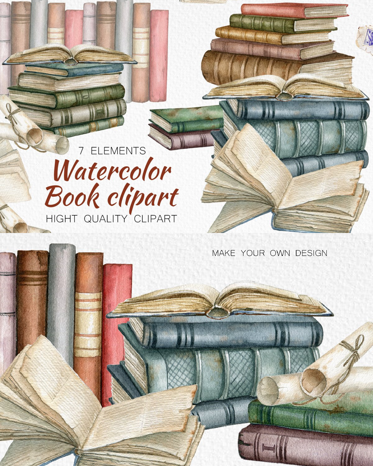 Watercolor Book Clipart Graduation Graphic Vintage -  UK