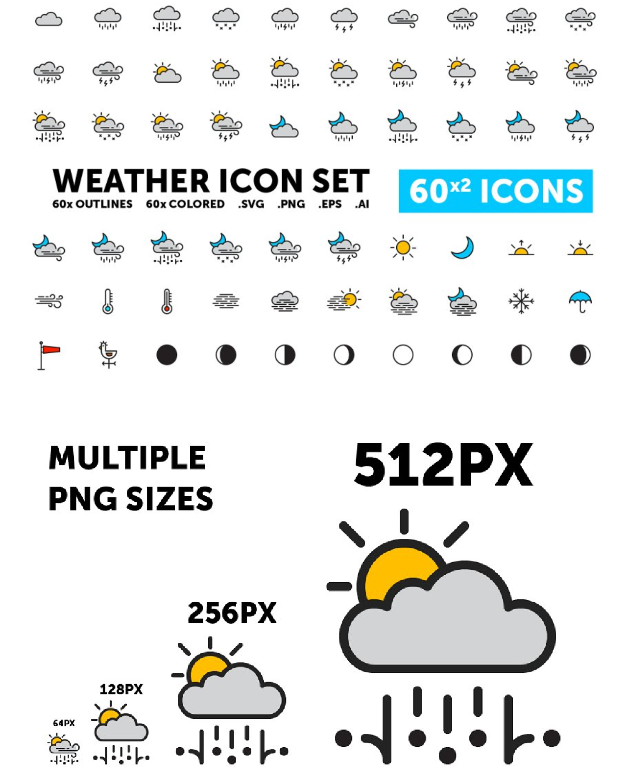 Weather icon set 60x2 icons pinterest image.
