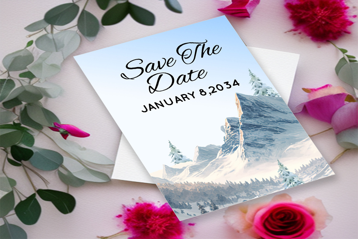 Image of exquisite wedding card with winter design