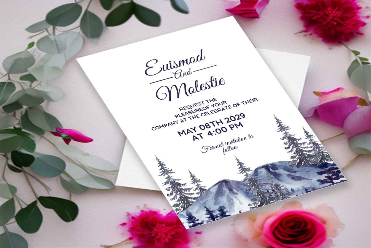 Minimalistic invitation with grey mountain.