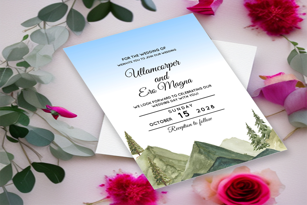 Image of beautiful wedding card with landscape design