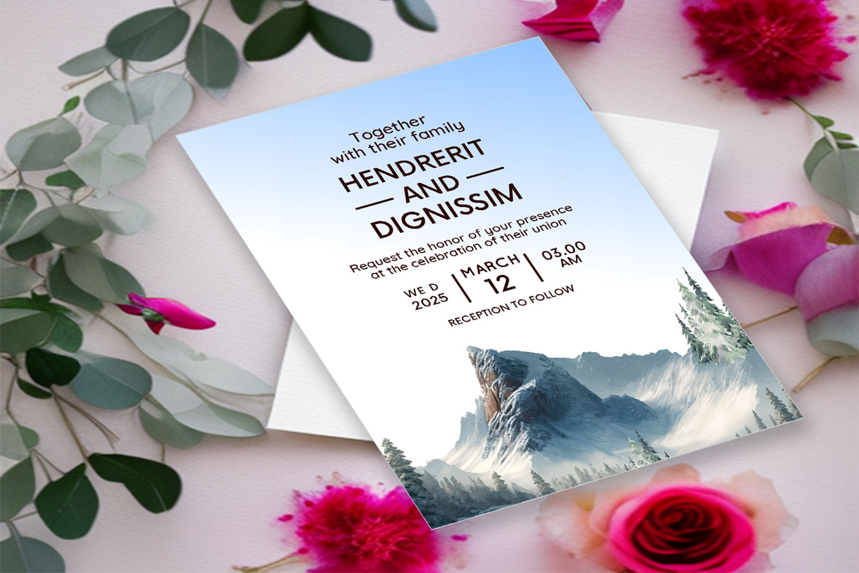 Image of charming wedding card with winter design
