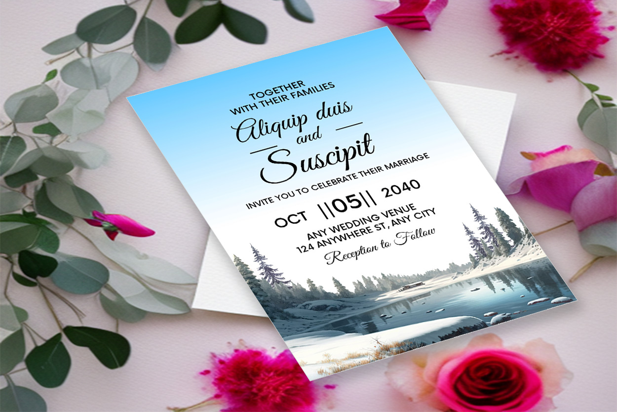 Image of enchanting wedding card with winter design