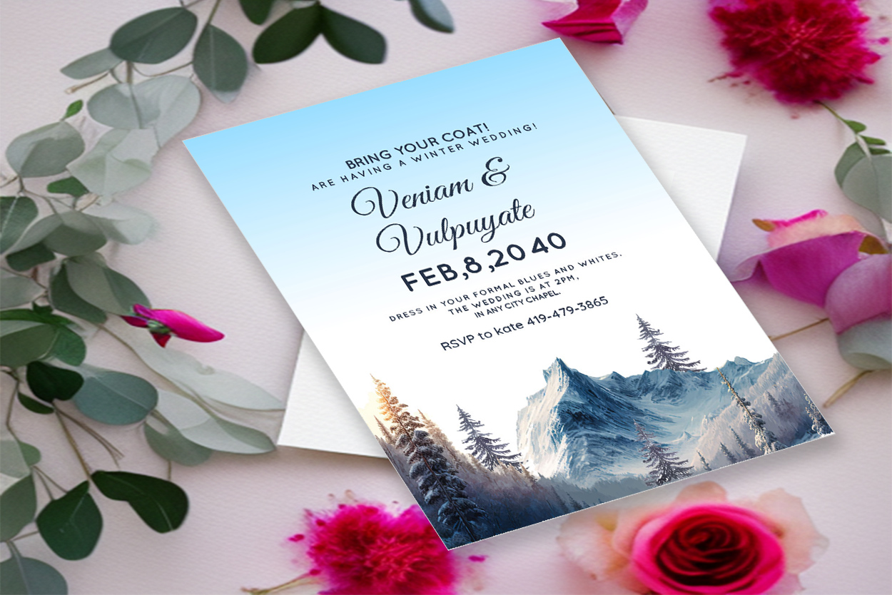 Image of exquisite wedding card with winter design
