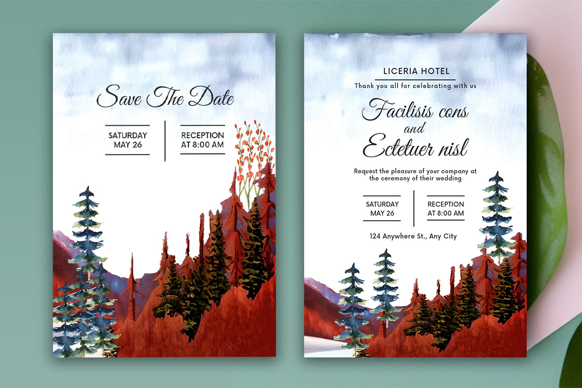 Beautiful Pine Trees Winter Wedding Card Facebook.