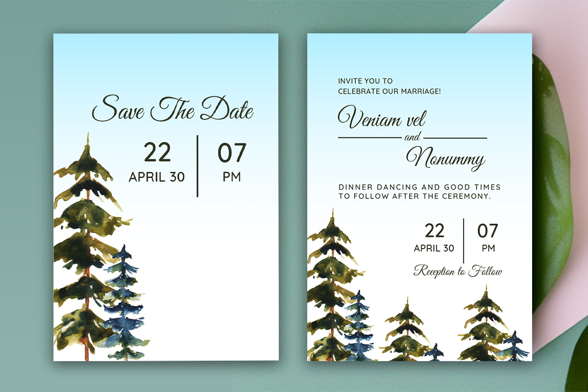 Winter Rustic Pine Trees Wedding Card Facebook.