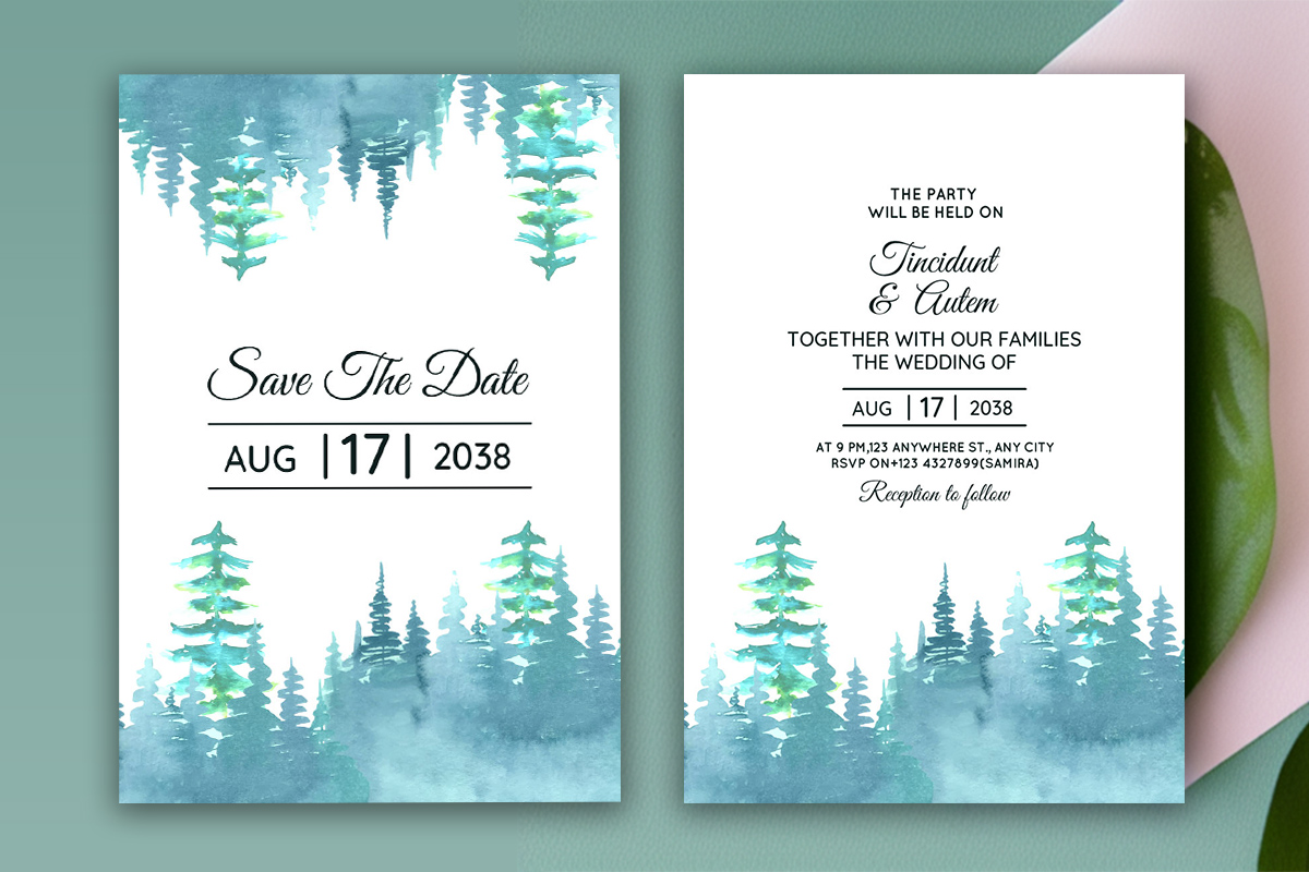 Forest and Mountains Winter Wedding Card Facebook.