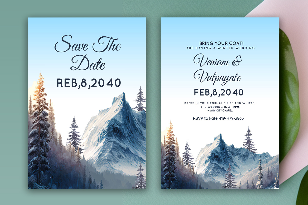 Image of charming wedding card with winter design