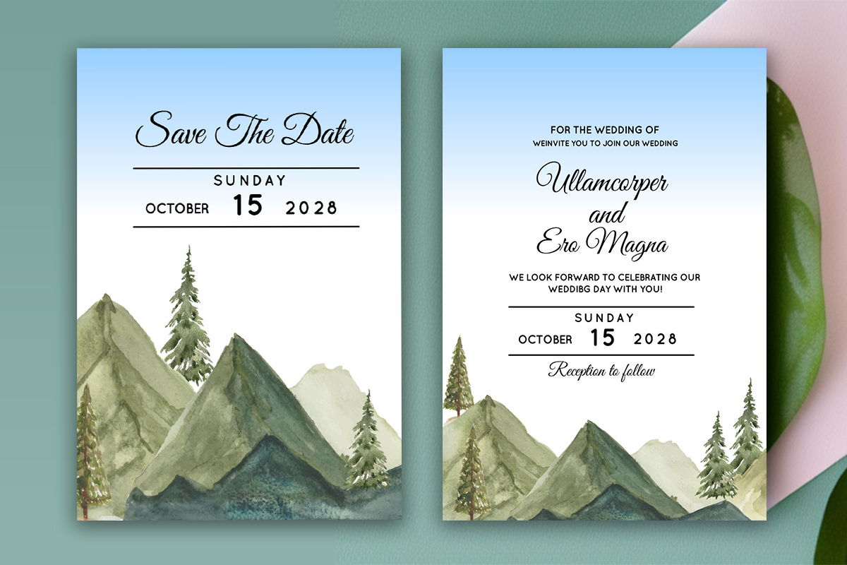 Image of a wonderful wedding card with a landscape design