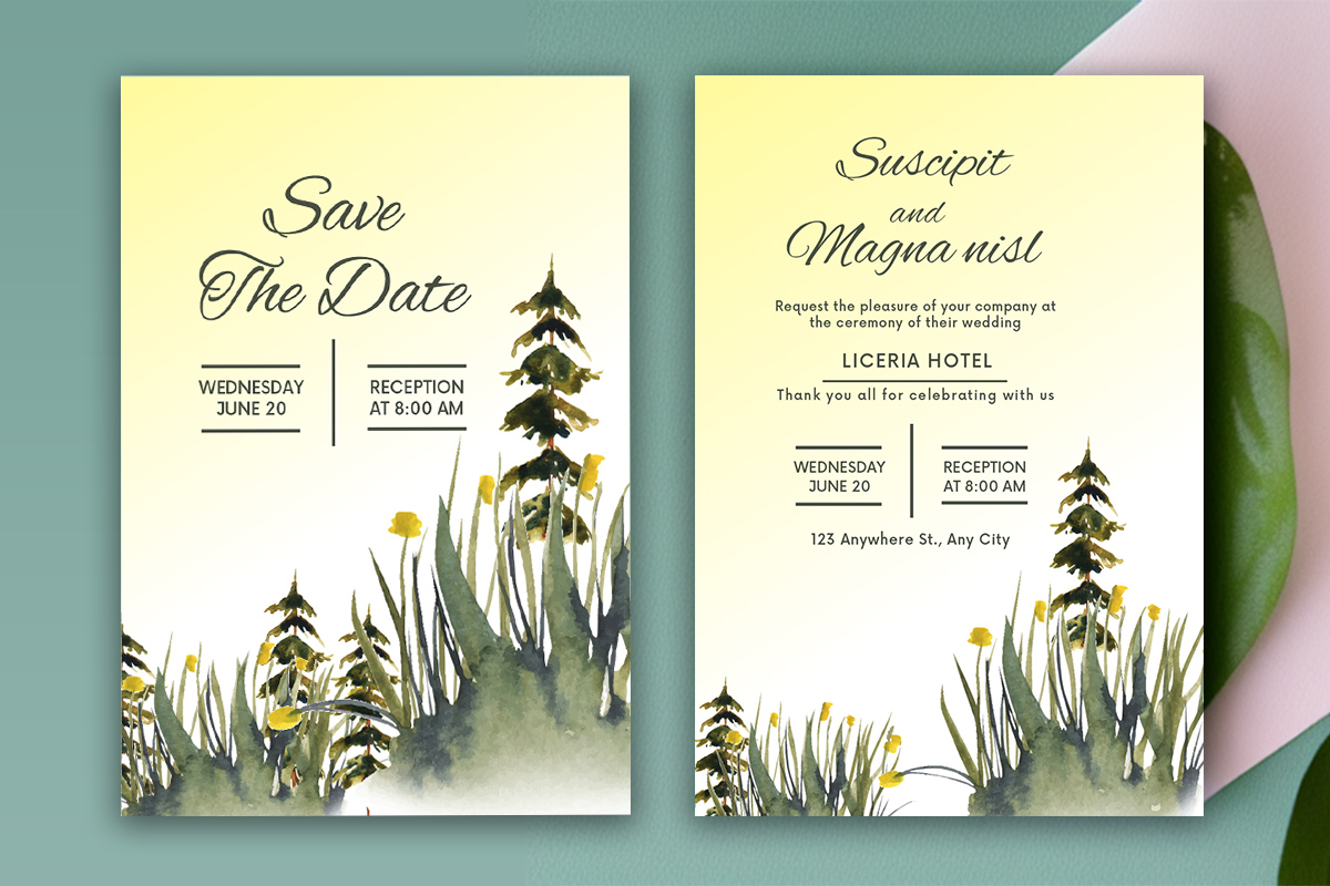 Rustic Watercolor Forest Wedding Invitation Card Facebook.
