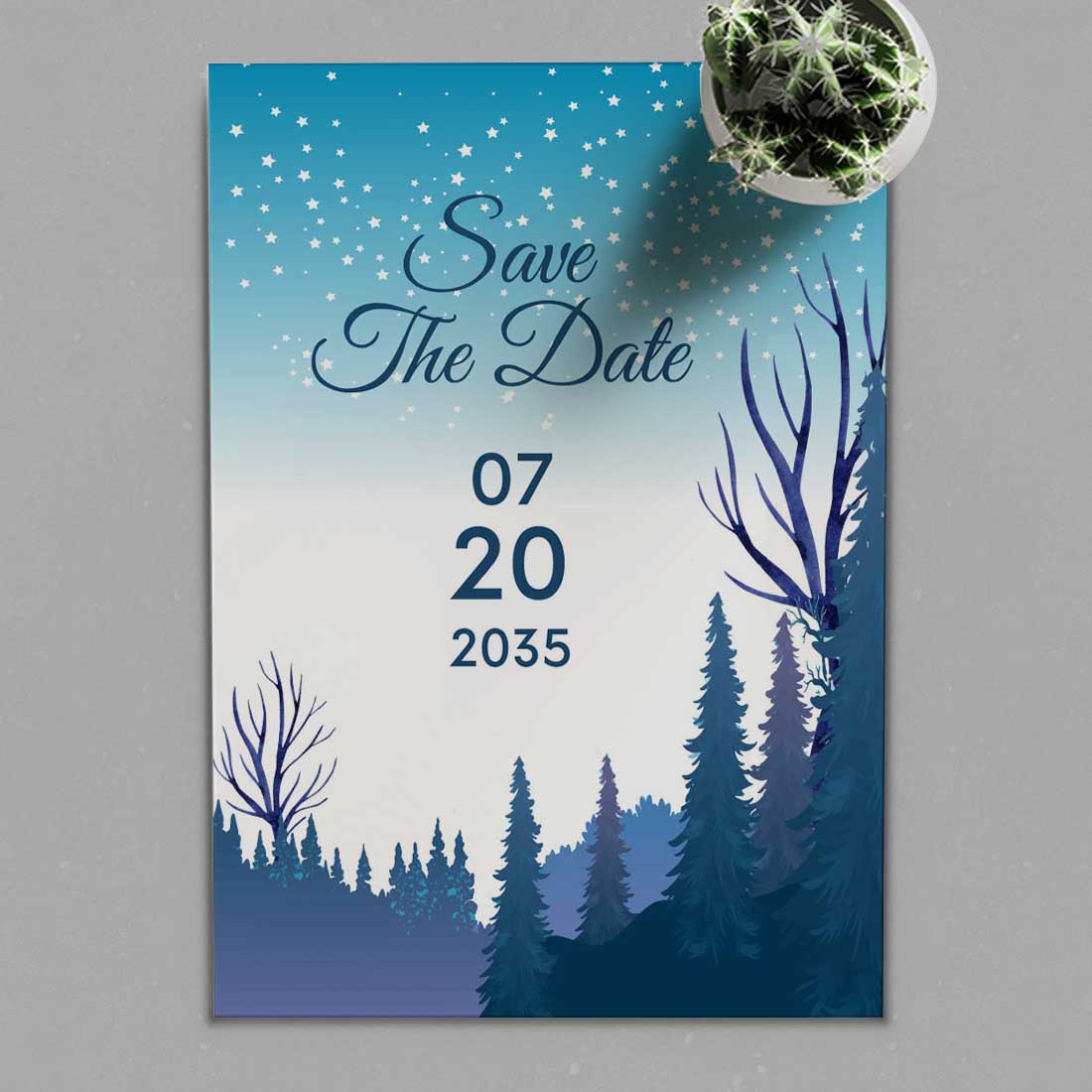 Winter Wedding Card with Frozen Landscape presentation.