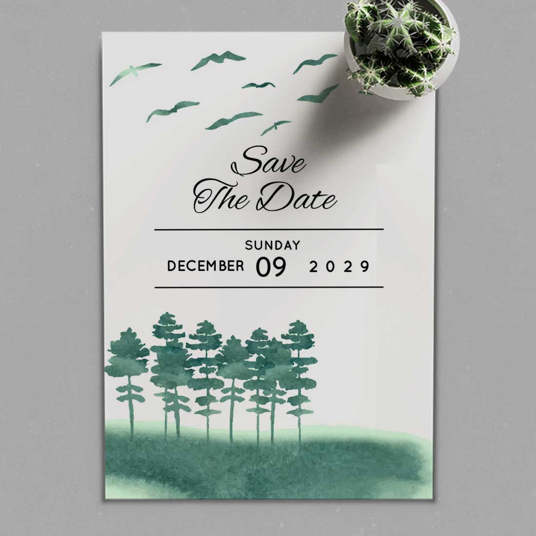 Winter Wedding Card with Mountains and Fir-tree presentation.