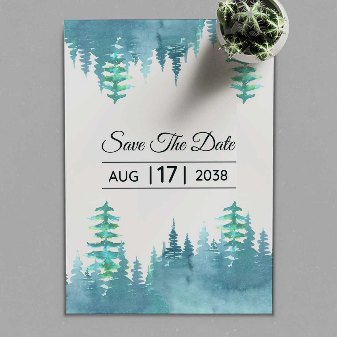 Forest and Mountains Winter Wedding Card preview.