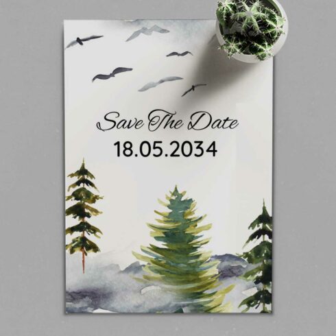 Woodland Winter Wedding Card Pine Tree presentation.