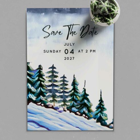 Snow Winter Pine Trees Wedding Card preview.