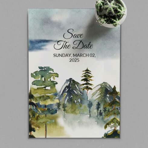 Green Forest Winter Wedding Card Design preview.