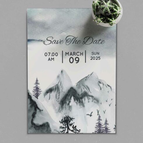 Winter Green Landscape Wedding Card image cover.
