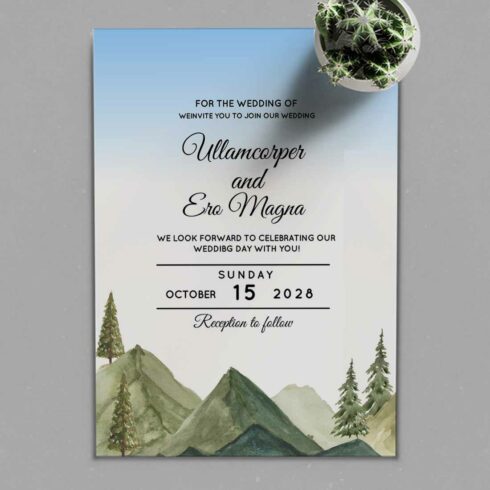 Image of unique wedding card with landscape design