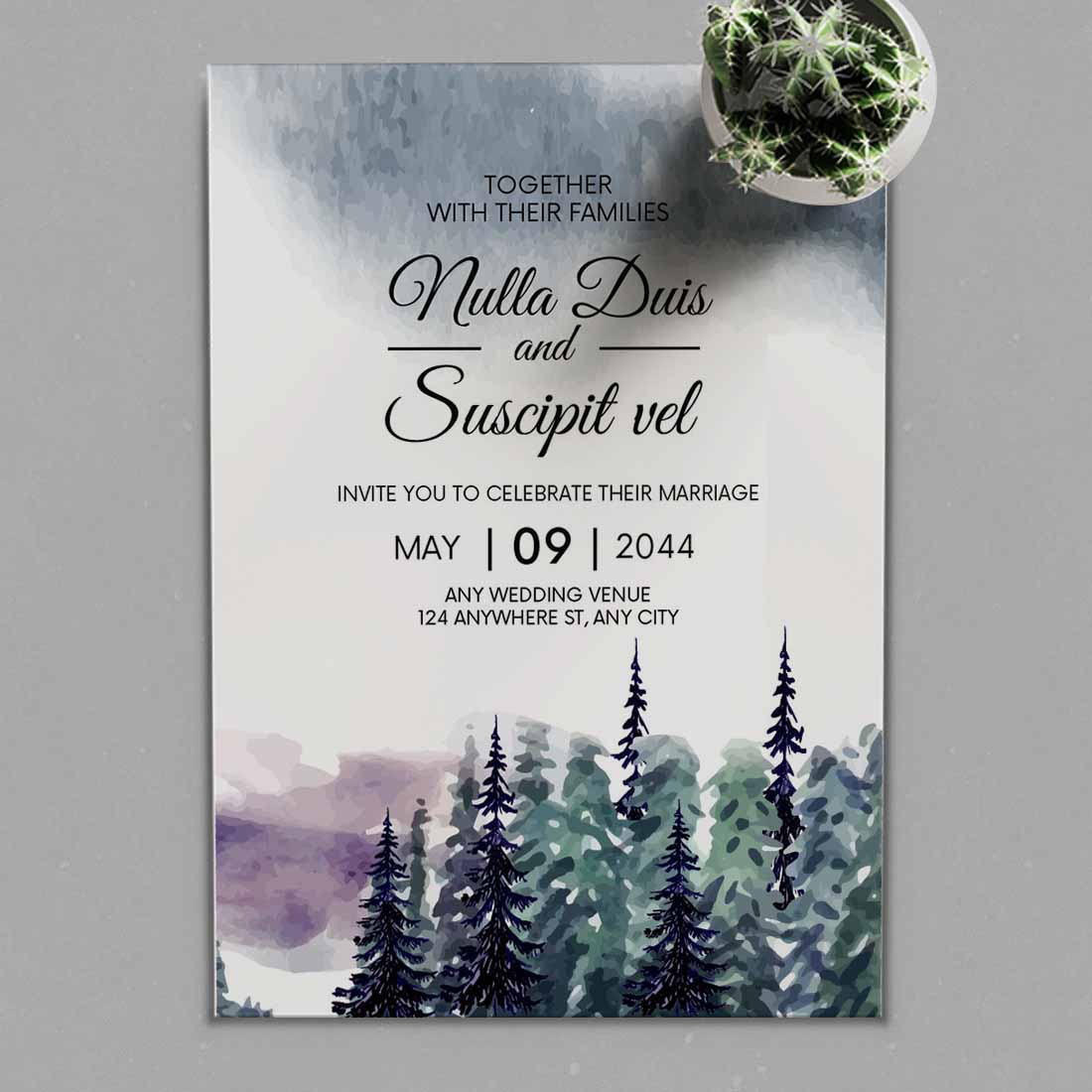 Winter Wedding Card With Pine Trees main cover.
