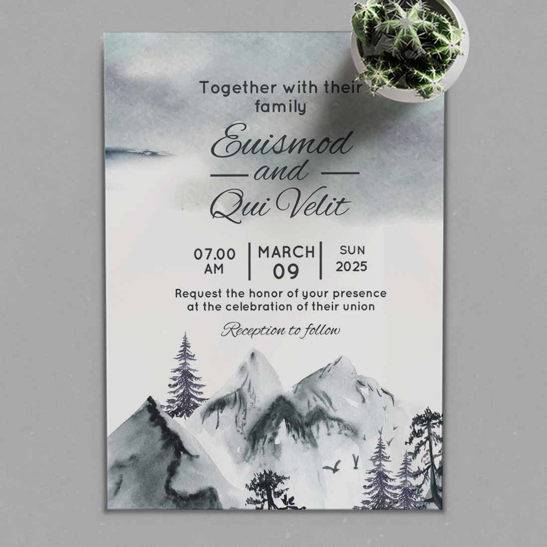 Winter Green Landscape Wedding Card preview.