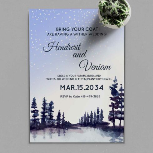 Landscape Tree with Winter Wedding Card preview.
