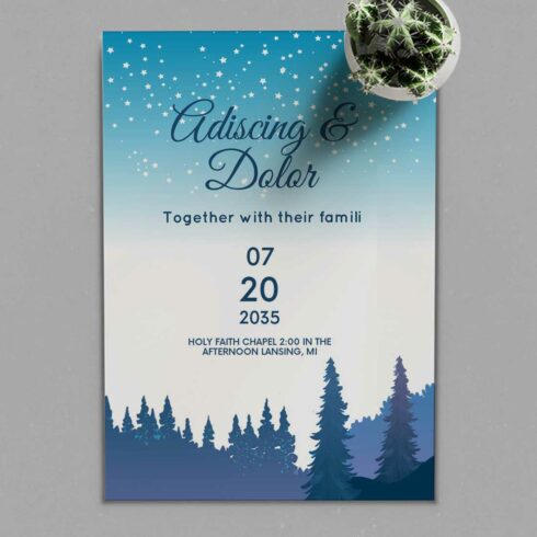 Winter Wedding Card with Frozen Landscape preview.
