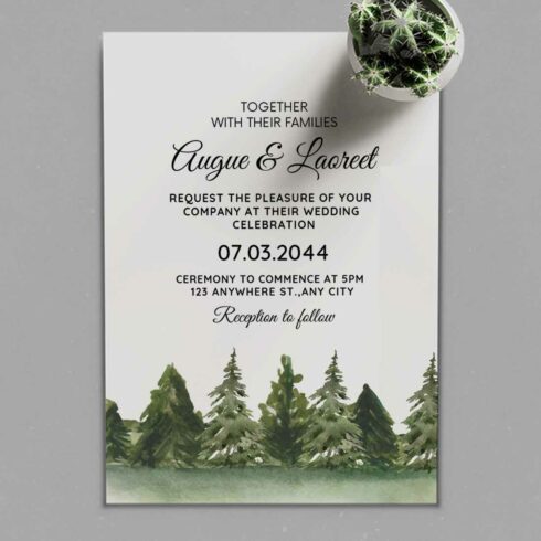 Winter Wedding Card with Mountain Forest main cover.