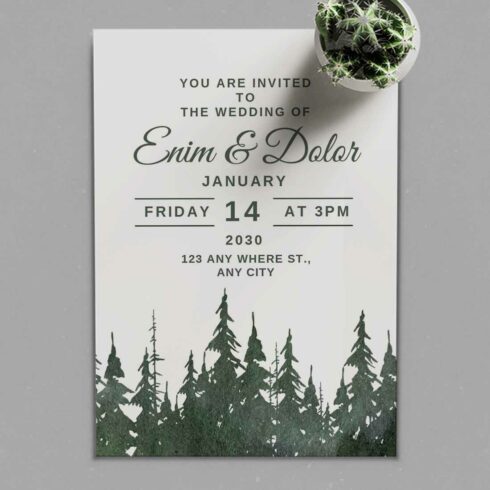 Image of colorful wedding card with winter design