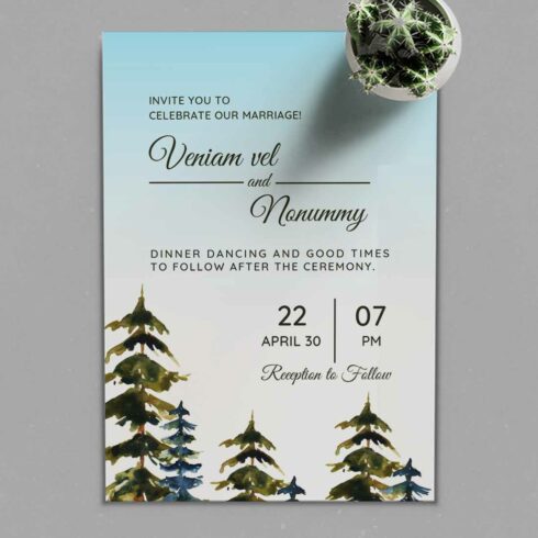 Winter Rustic Pine Trees Wedding Card main cover.